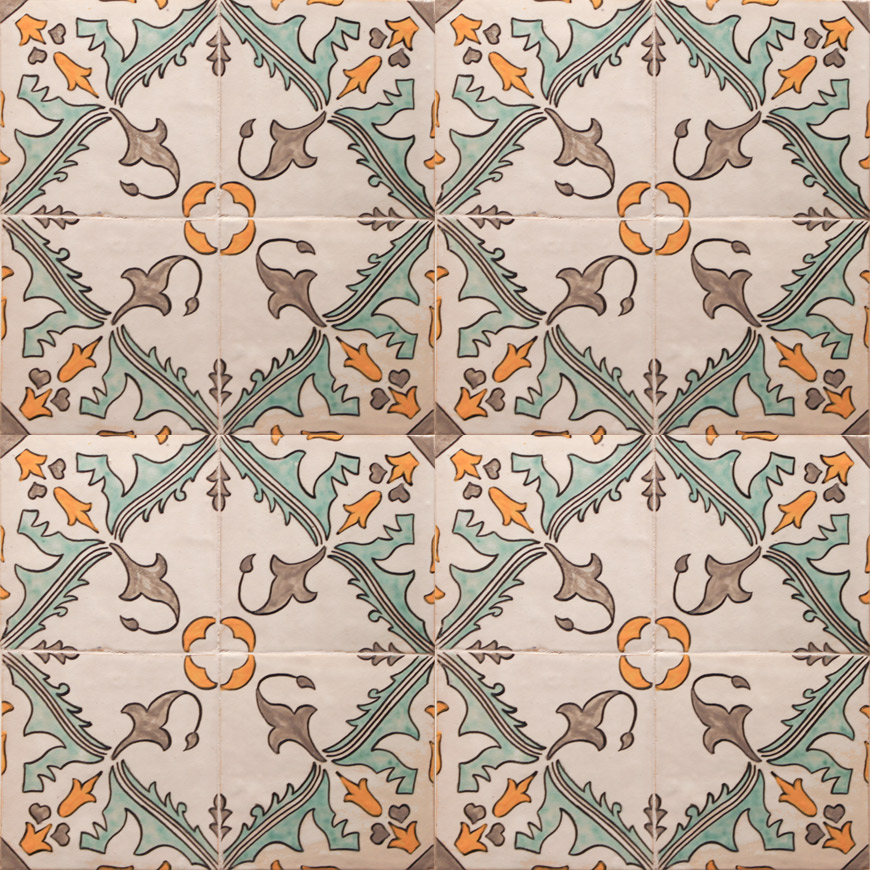 Mosaic House Moroccan tile Lyons 1-12-25-18 White Light Green Light Gray Yellow {hand painted handpainted 6x6}